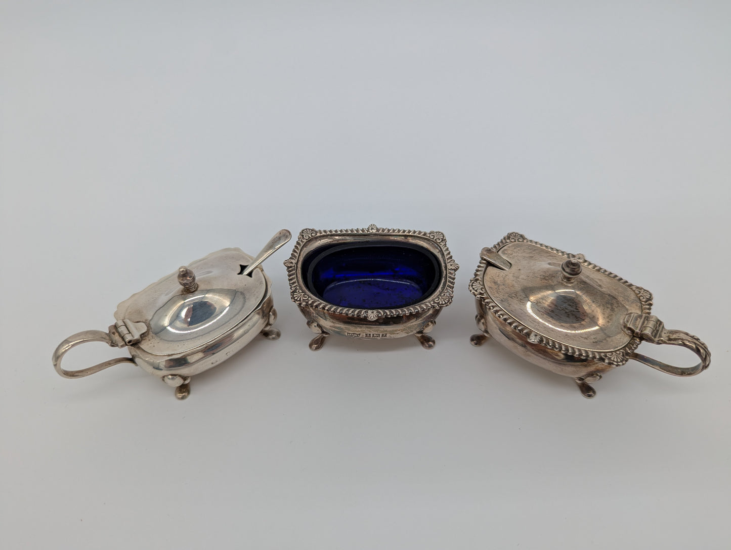 Dreiteiliges Sterling Silber 925er Condiment Set Salz Pfeffer
