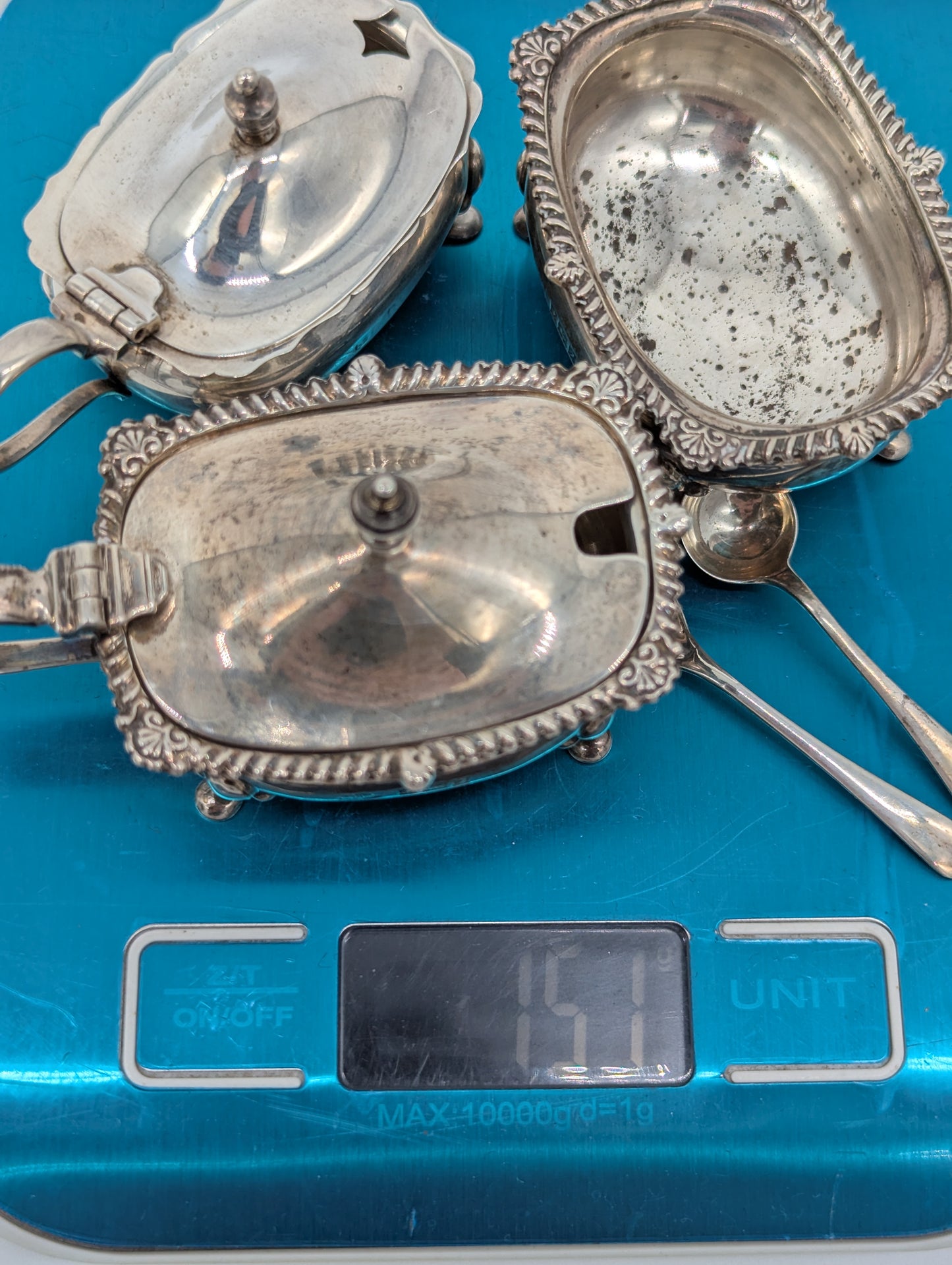 Dreiteiliges Sterling Silber 925er Condiment Set Salz Pfeffer