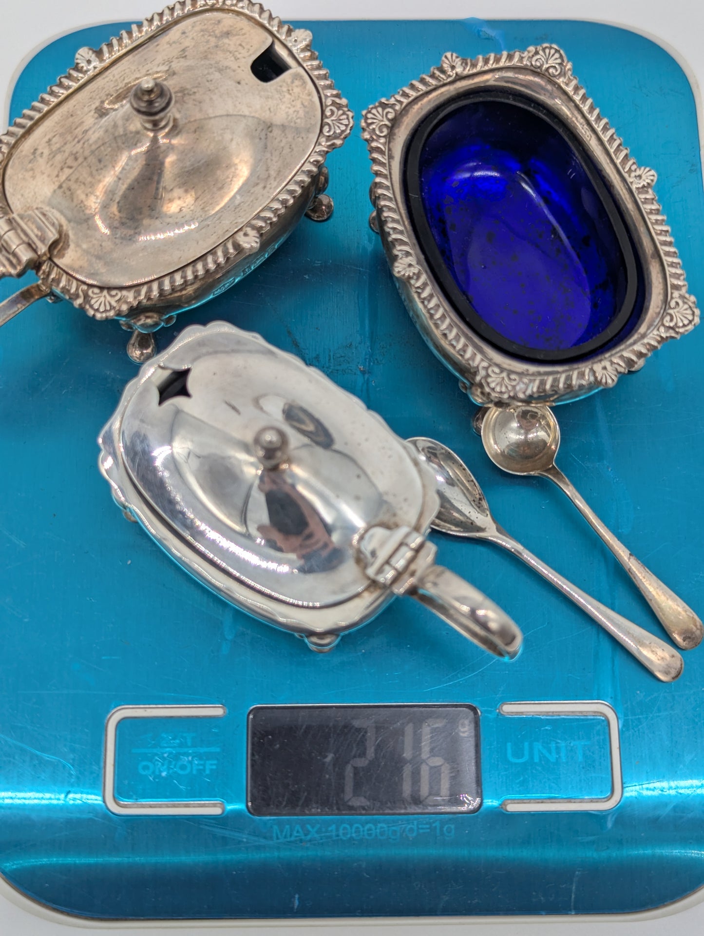 Dreiteiliges Sterling Silber 925er Condiment Set Salz Pfeffer