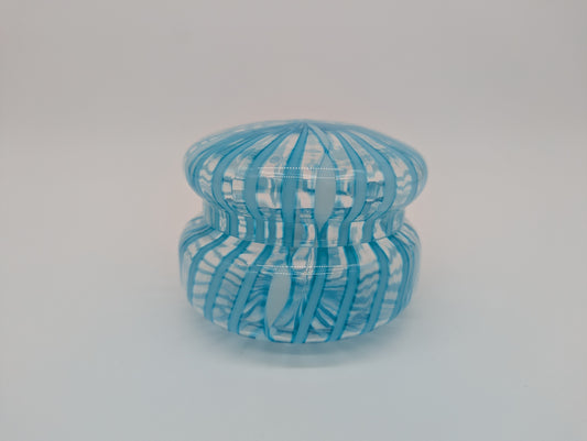 Glas Bonboniere Deckeldose in blau mit gestreiftem Design Süßigkeiten Dose