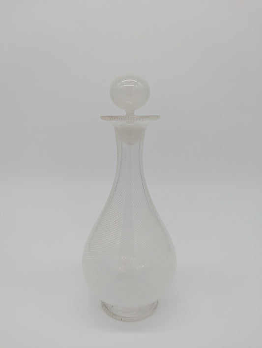 Murano Stil Karaffe Glasvase mit Stöpsel und filigranem Muster Vintage