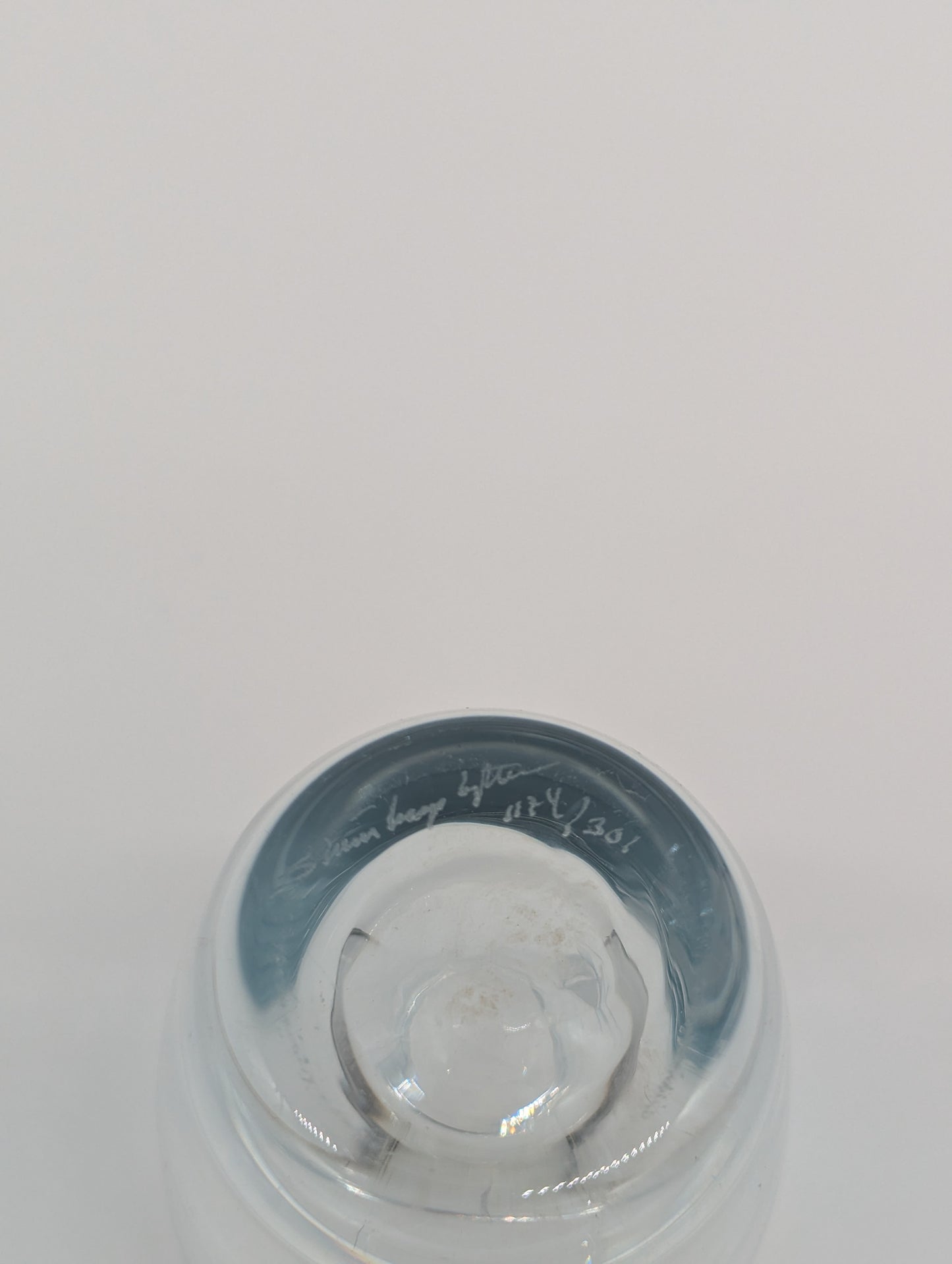 Strömbergshyttan Glasvase Kristall Vase Gravur Segelboot signiert Vintage