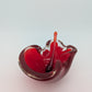 Murano Stil Glasschale Aschenbecher mit Glasstab mundgeblasen in Rot Vintage
