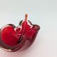 Murano Stil Glasschale Aschenbecher mit Glasstab mundgeblasen in Rot Vintage
