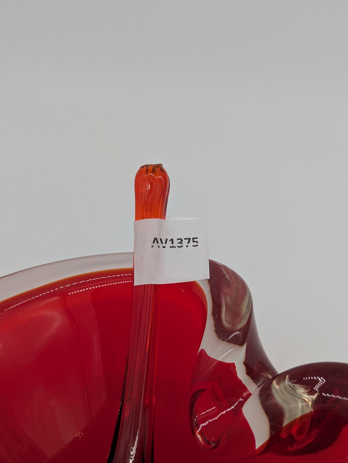 Murano Stil Glasschale Aschenbecher mit Glasstab mundgeblasen in Rot Vintage