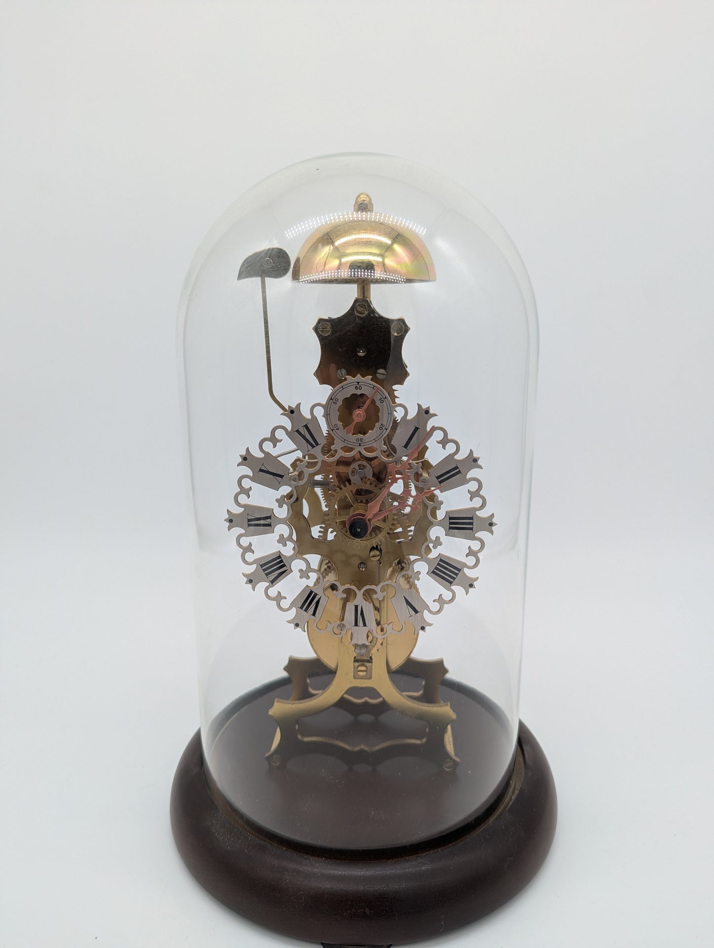 Skelett Uhr Tischuhr JTK Germany unter Glasdom Mechanische Uhr Vintage