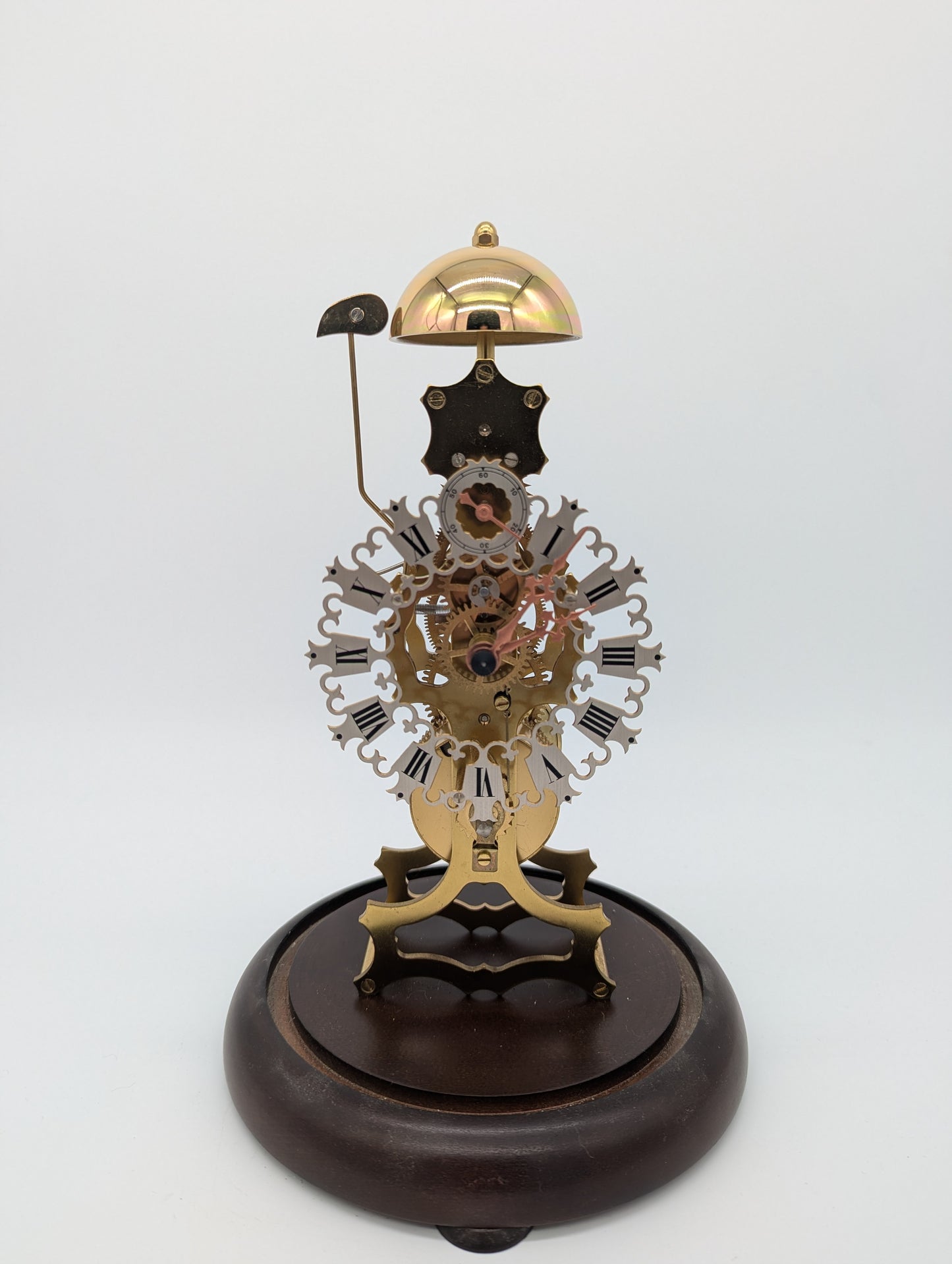 Skelett Uhr Tischuhr JTK Germany unter Glasdom Mechanische Uhr Vintage