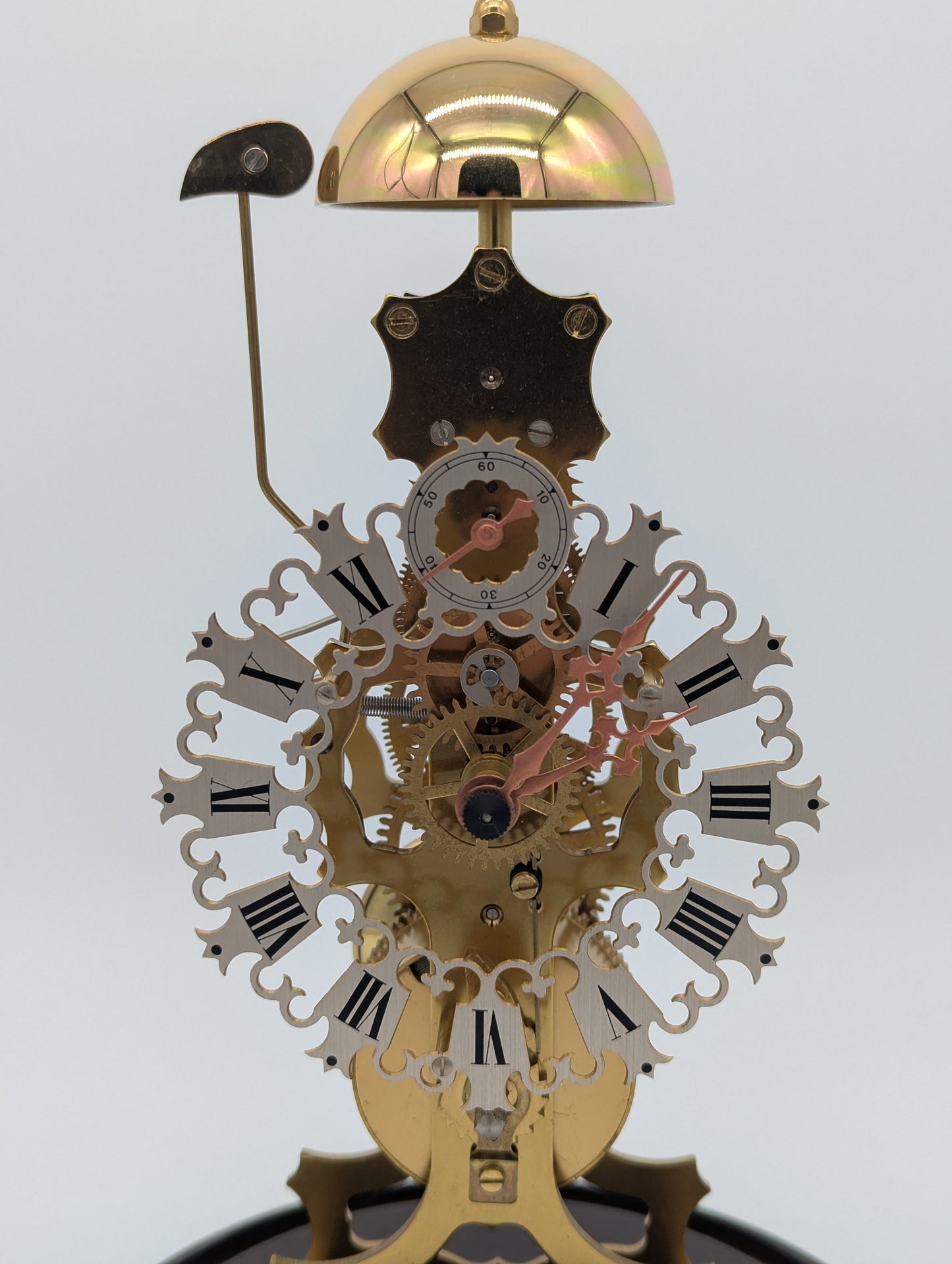 Skelett Uhr Tischuhr JTK Germany unter Glasdom Mechanische Uhr Vintage