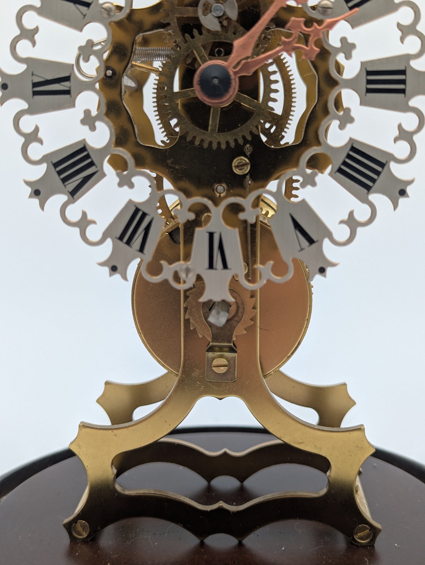 Skelett Uhr Tischuhr JTK Germany unter Glasdom Mechanische Uhr Vintage