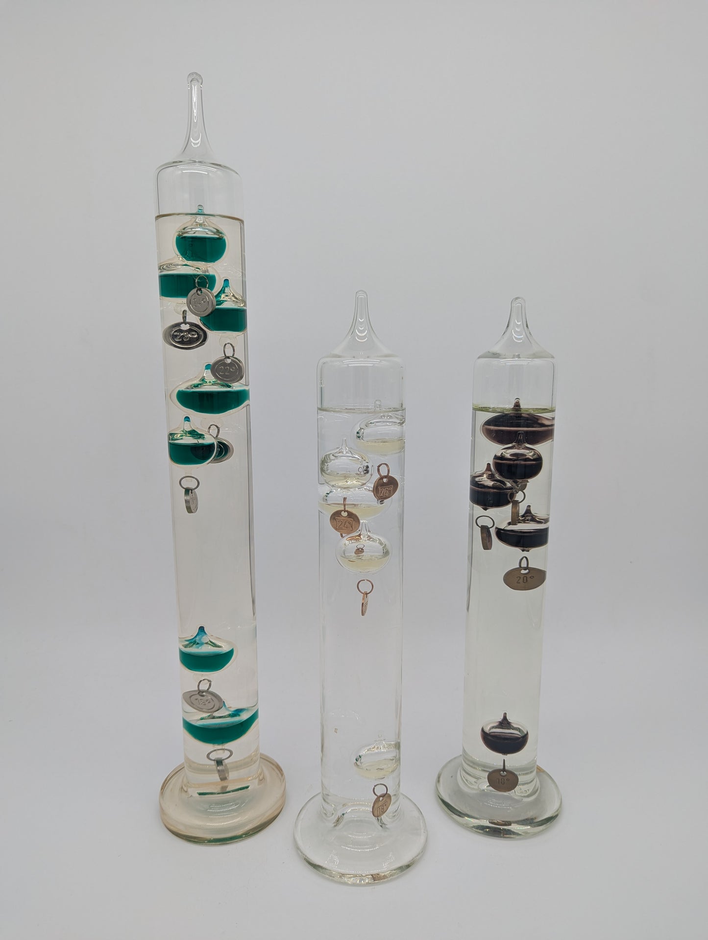 Galileo-Thermometer 3er Set aus Mundgeblasenem Glas Vintage Deko