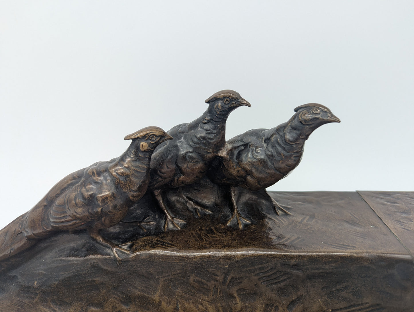 Bronze Schreibtisch Garnitur Fasanen Briefständer Tintenlöscher signiert