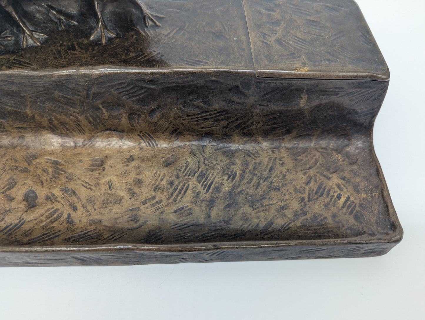 Bronze Schreibtisch Garnitur Fasanen Briefständer Tintenlöscher signiert