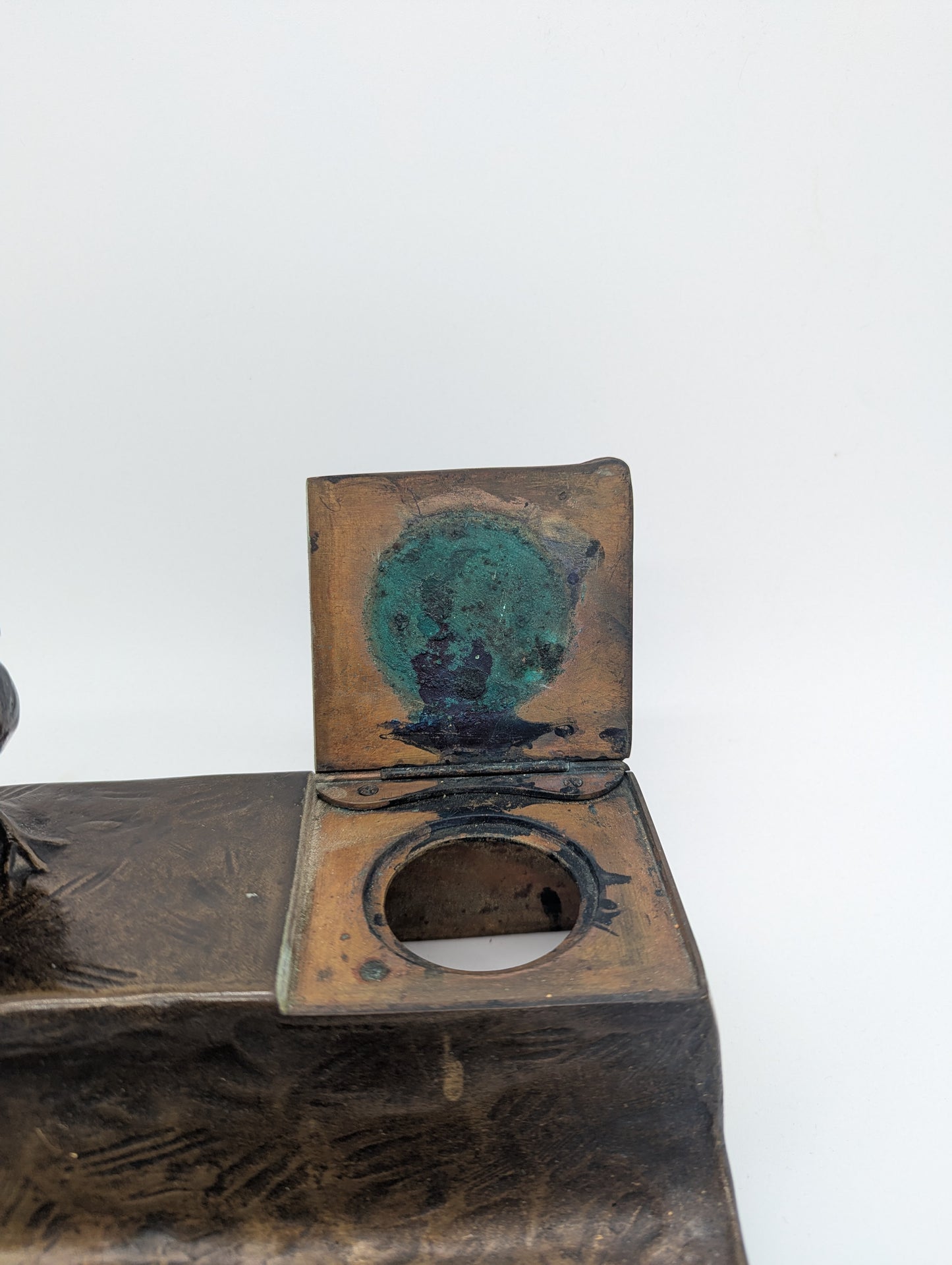 Bronze Schreibtisch Garnitur Fasanen Briefständer Tintenlöscher signiert