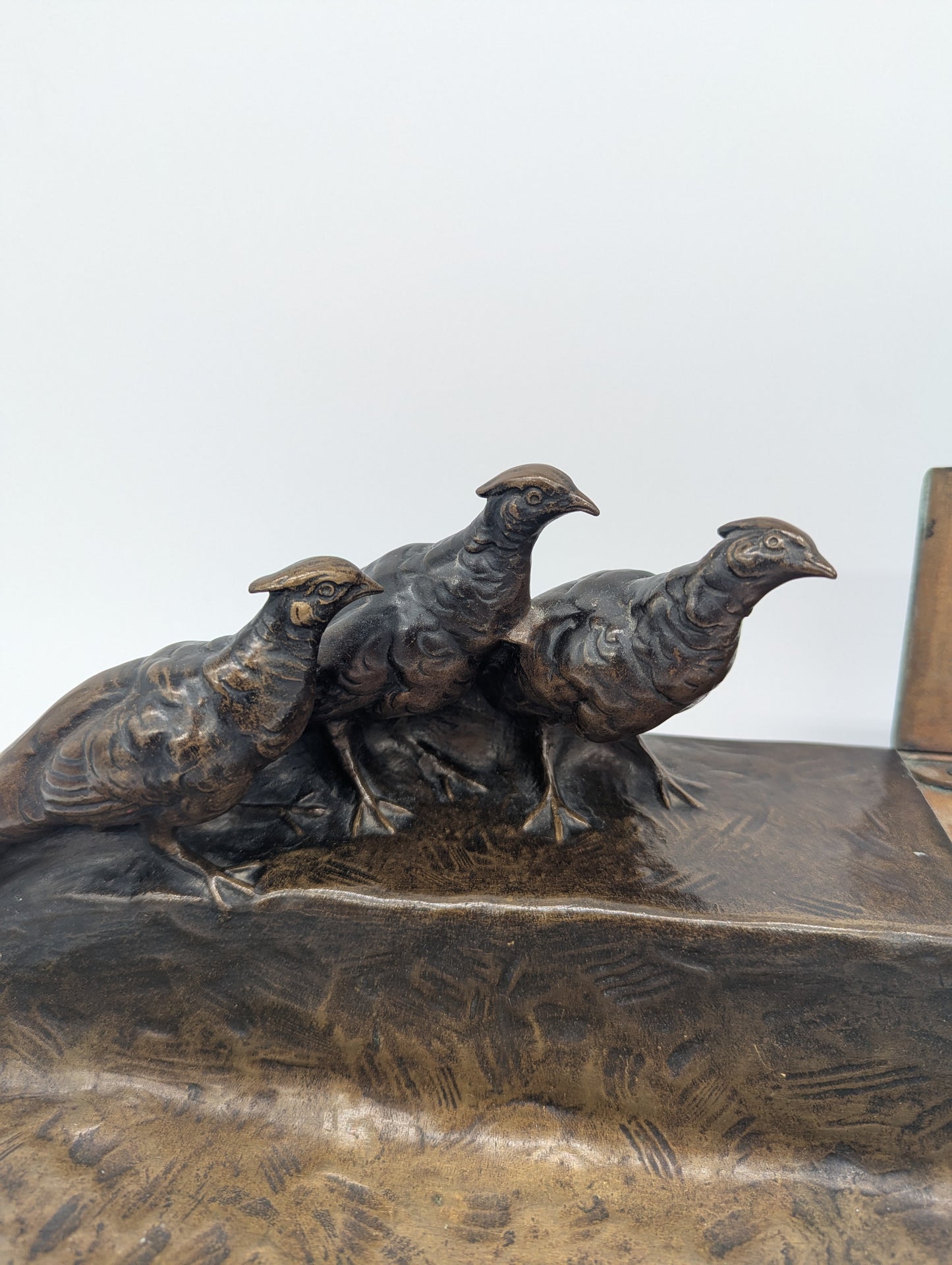 Bronze Schreibtisch Garnitur Fasanen Briefständer Tintenlöscher signiert
