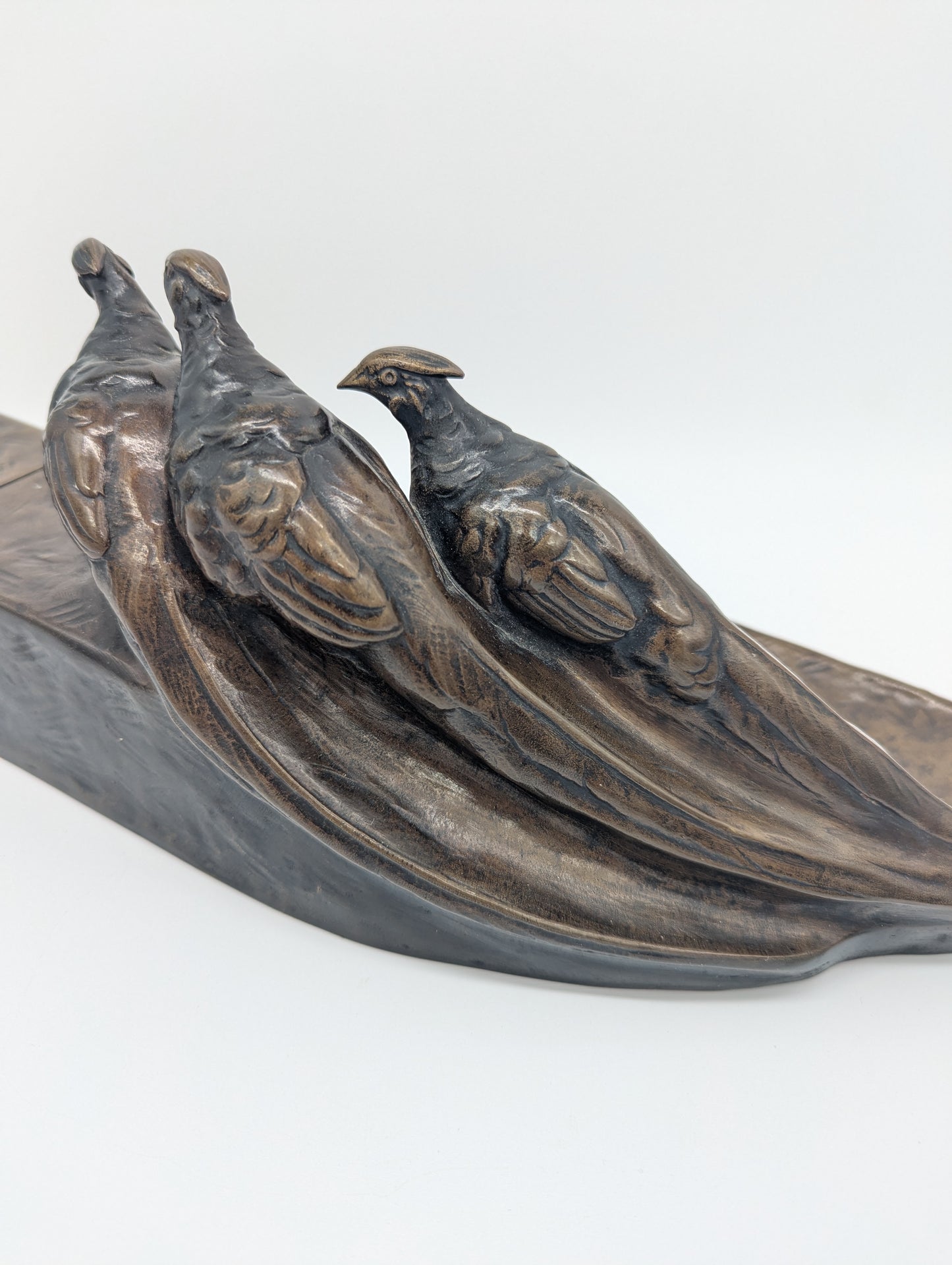 Bronze Schreibtisch Garnitur Fasanen Briefständer Tintenlöscher signiert