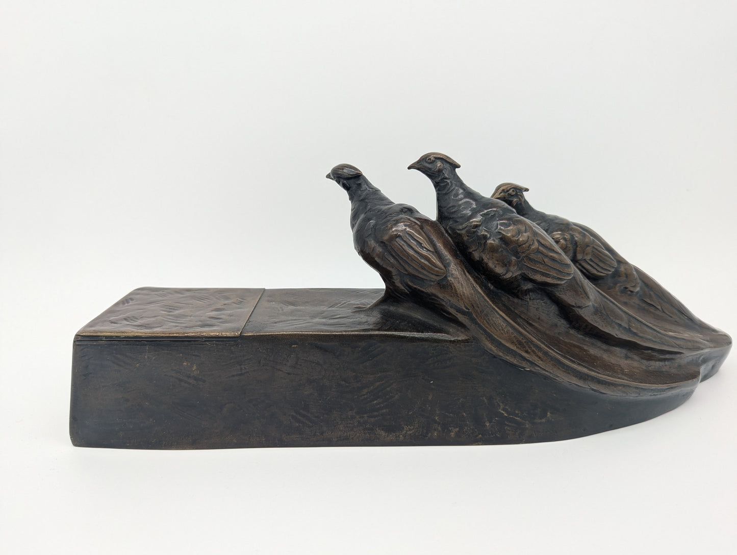 Bronze Schreibtisch Garnitur Fasanen Briefständer Tintenlöscher signiert