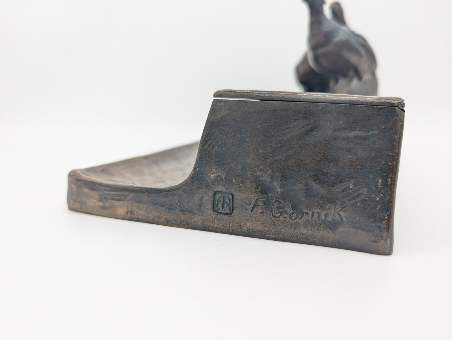 Bronze Schreibtisch Garnitur Fasanen Briefständer Tintenlöscher signiert