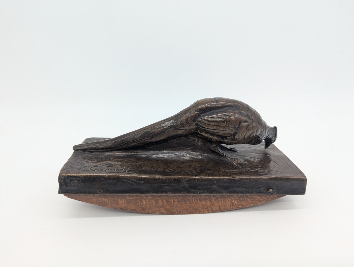 Bronze Schreibtisch Garnitur Fasanen Briefständer Tintenlöscher signiert