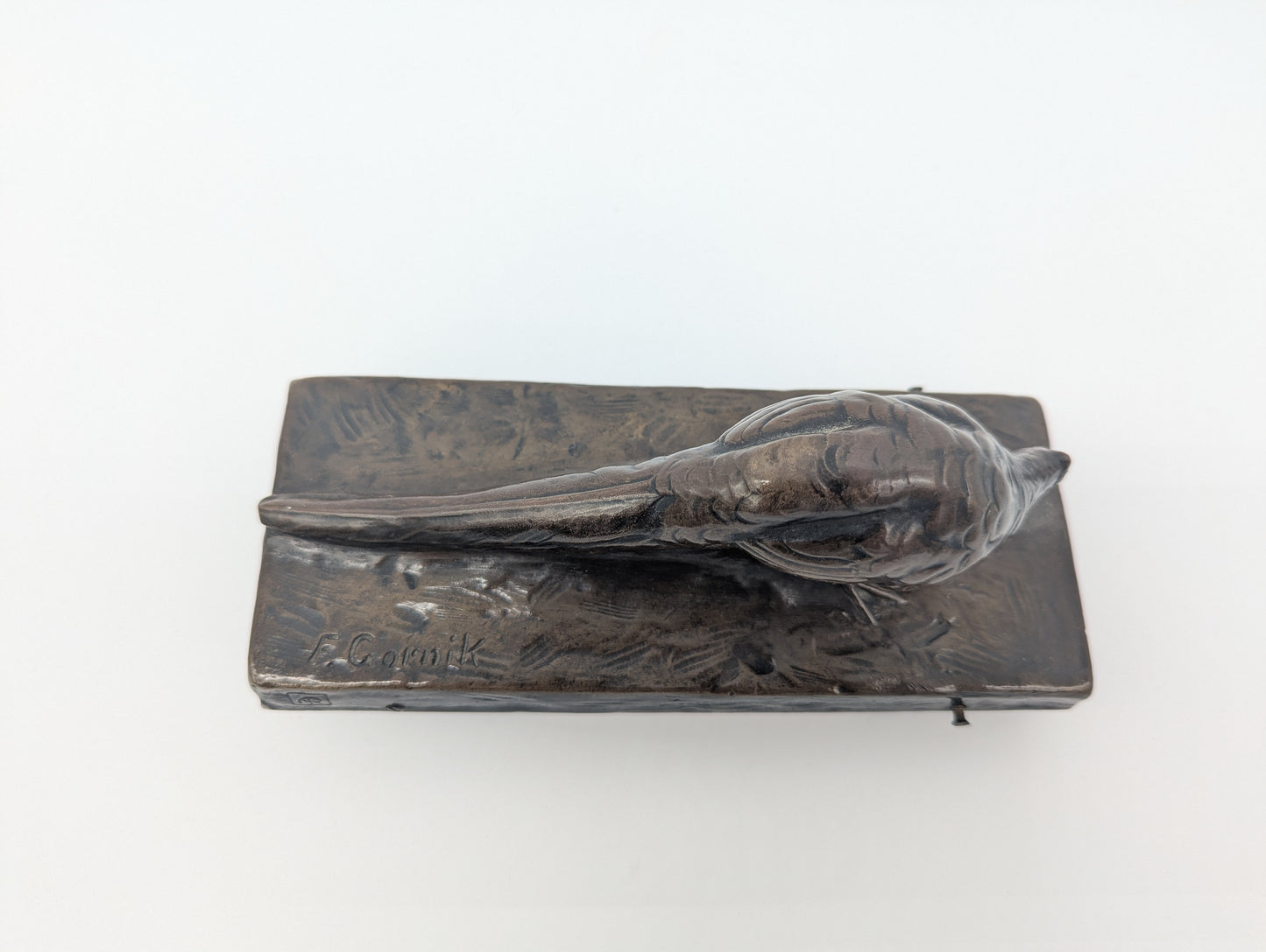 Bronze Schreibtisch Garnitur Fasanen Briefständer Tintenlöscher signiert