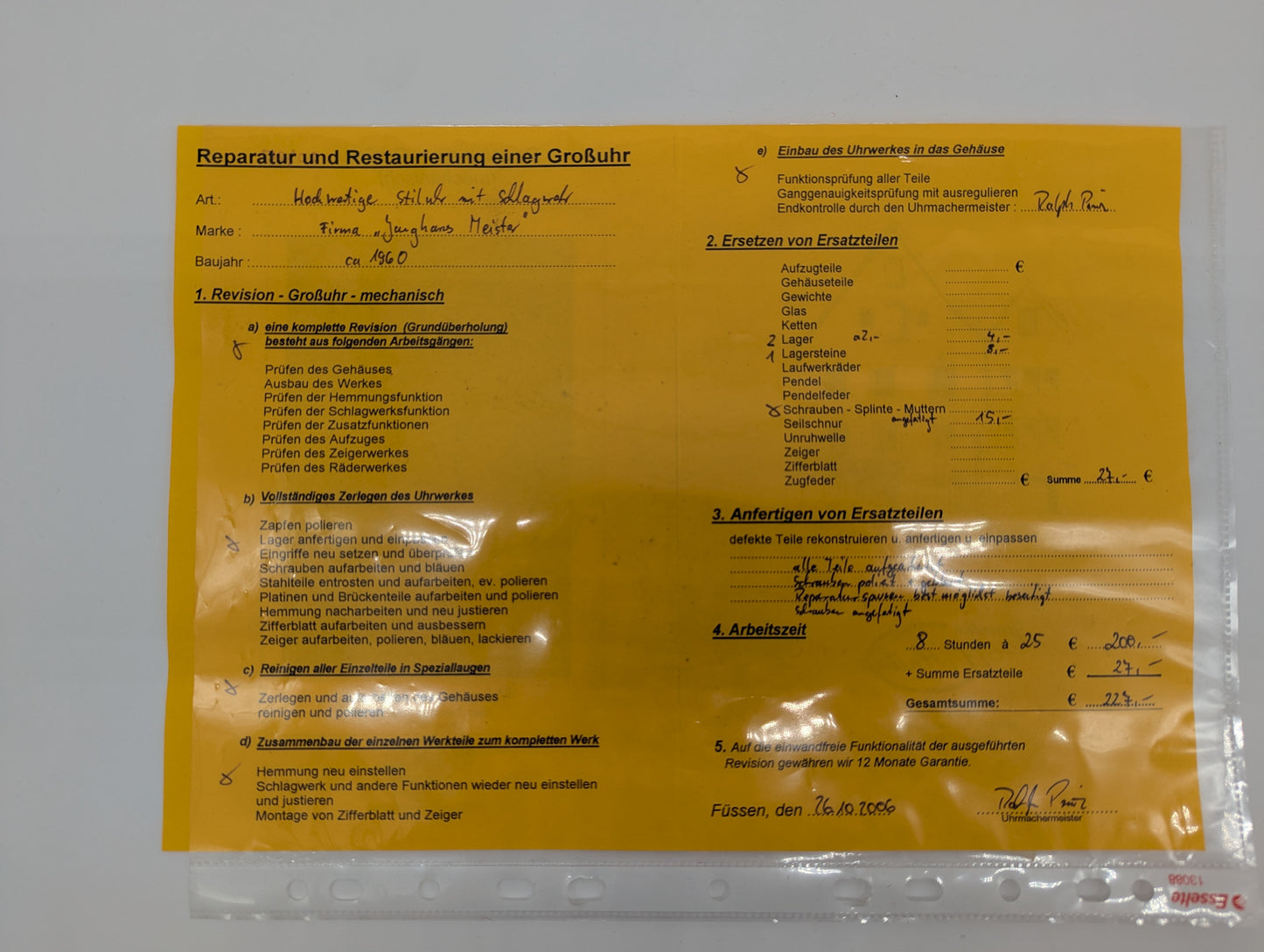 Tischuhr Uhr Junghans Meister mit Handaufzug Vintage 1960er Jahre