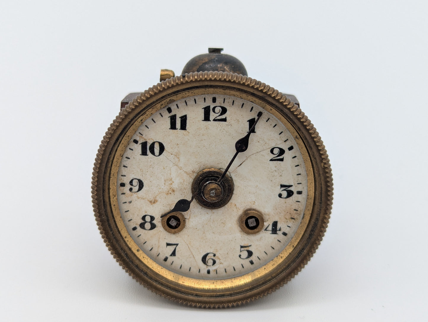 Reisewecker Wecker Miniatur Uhr mechanisch mit Holzkorpus und Messingring