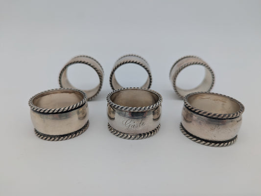 Set aus 6 Serviettenringen Sterling Silber 925er Halbmond und Krone