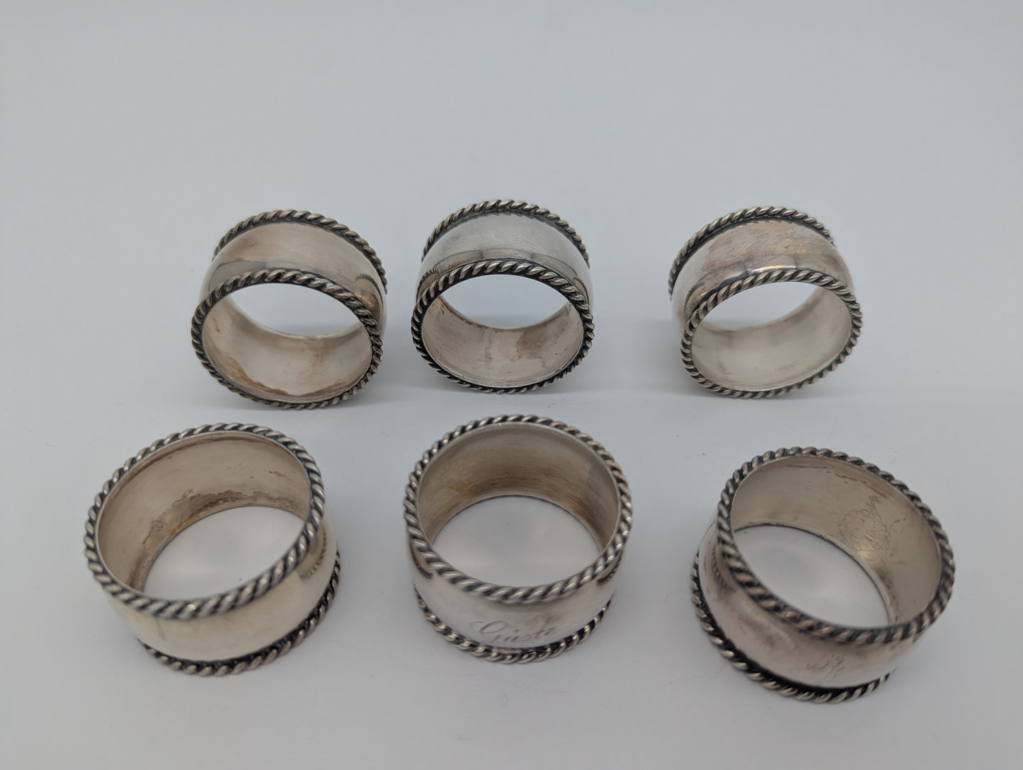 Set aus 6 Serviettenringen Sterling Silber 925er Halbmond und Krone