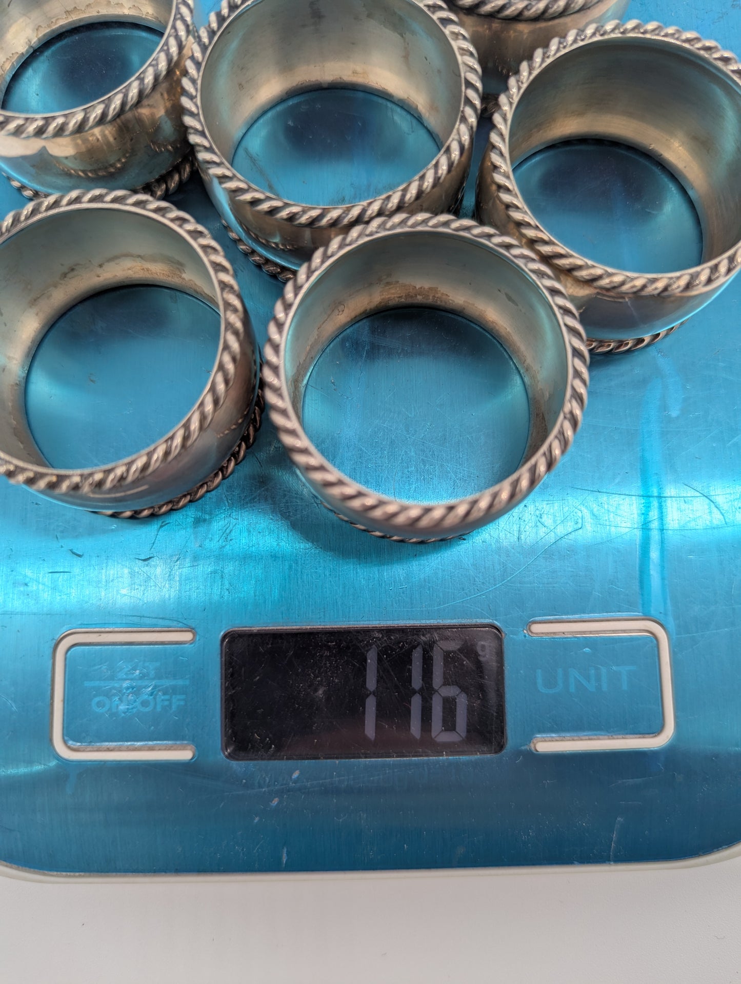 Set aus 6 Serviettenringen Sterling Silber 925er Halbmond und Krone