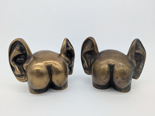 Set 2 Bronze Figuren Arsch mit Ohren Massiv Skulpturen Dekoration Vintage