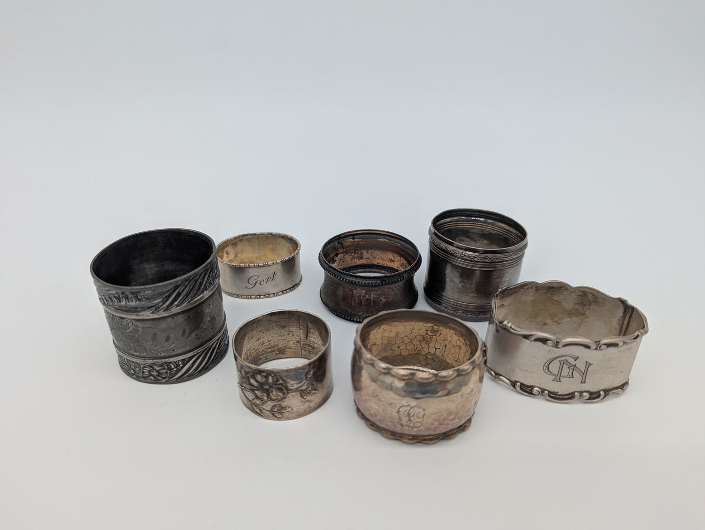 Set 7 Serviettenringe Silber Sterling 800er- Silber Antik Vintage Dekoration