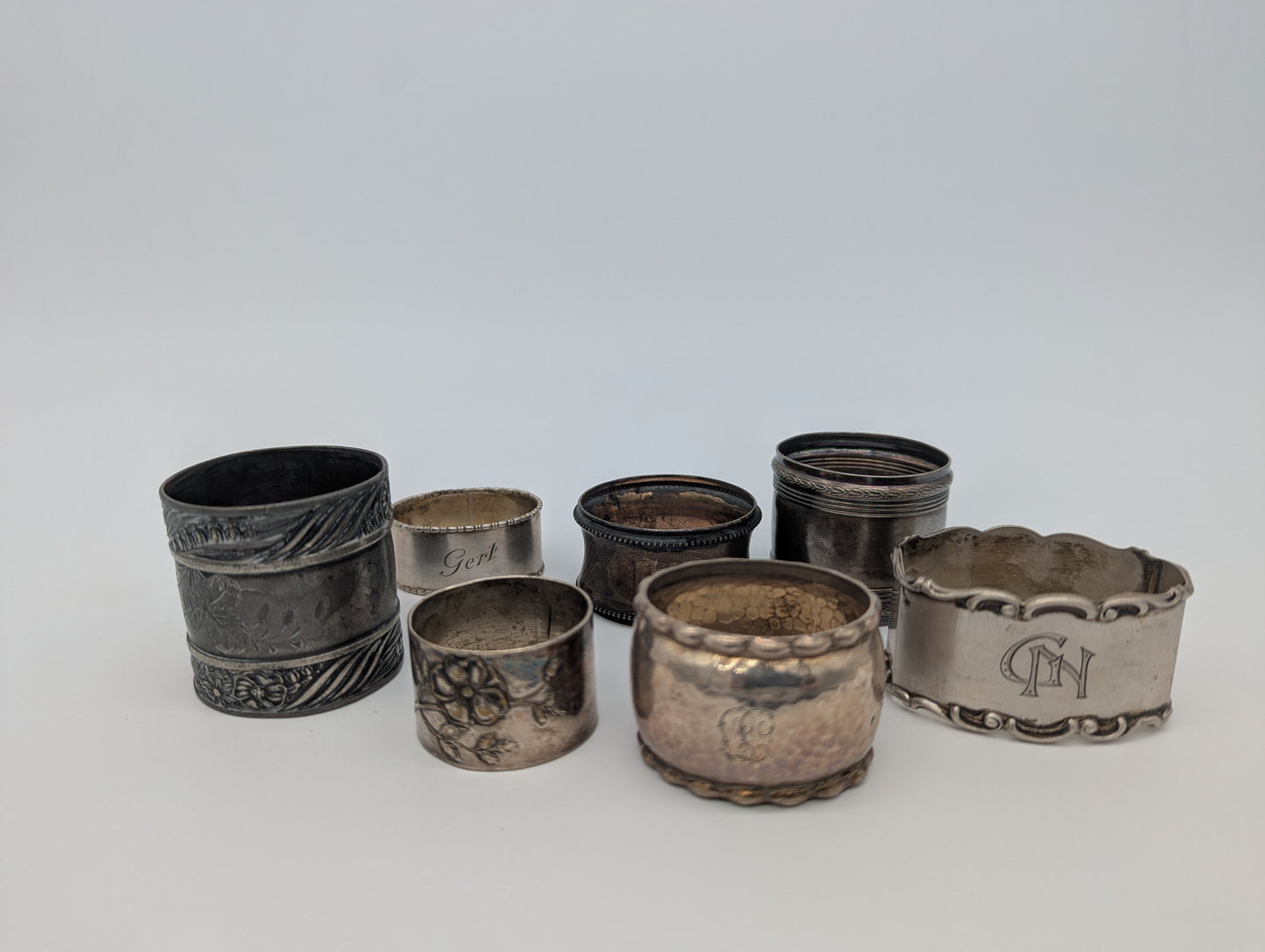 Set 7 Serviettenringe Silber Sterling 800er- Silber Antik Vintage Dekoration