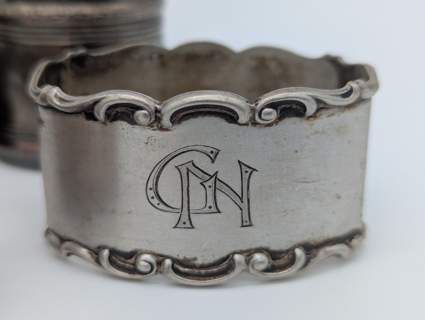 Set 7 Serviettenringe Silber Sterling 800er- Silber Antik Vintage Dekoration