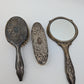 Versilbertes Frisierset 3 teilig Spiegel Handbürsten Antik Vintage Dekoration