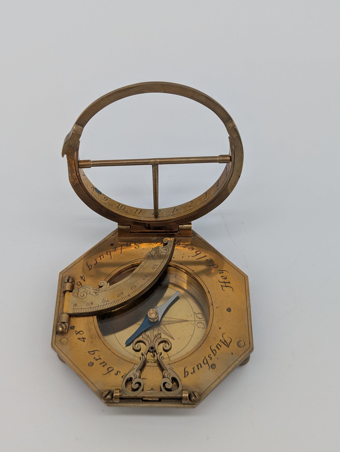 Äquatorialsonnenuhr Augsburger Typ Messing Kompass Maritim Vintage