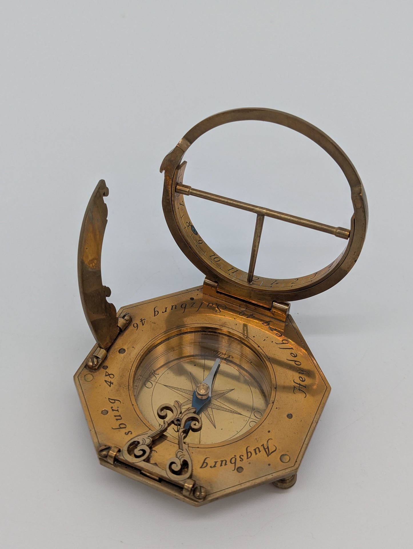 Äquatorialsonnenuhr Augsburger Typ Messing Kompass Maritim Vintage