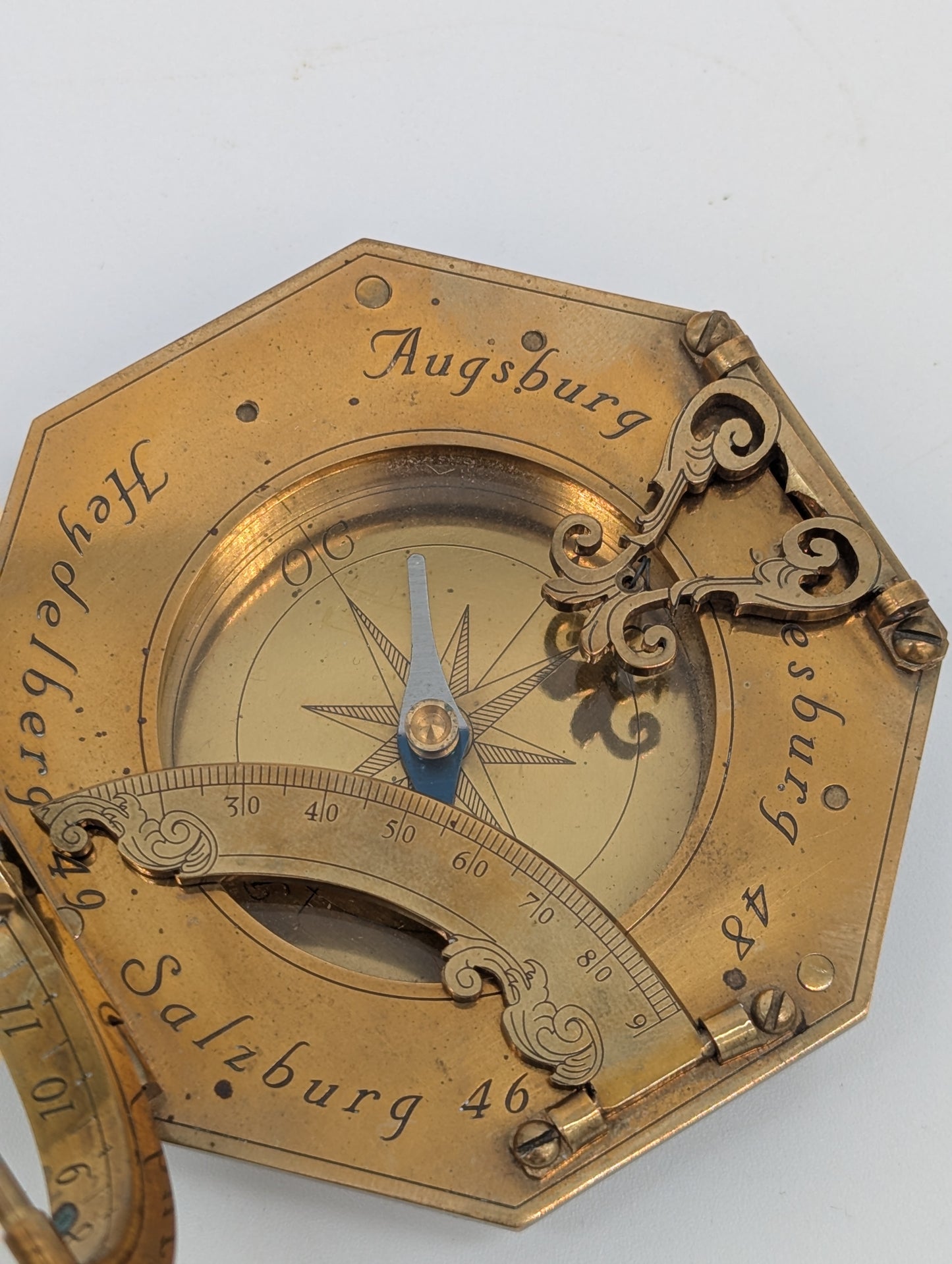 Äquatorialsonnenuhr Augsburger Typ Messing Kompass Maritim Vintage