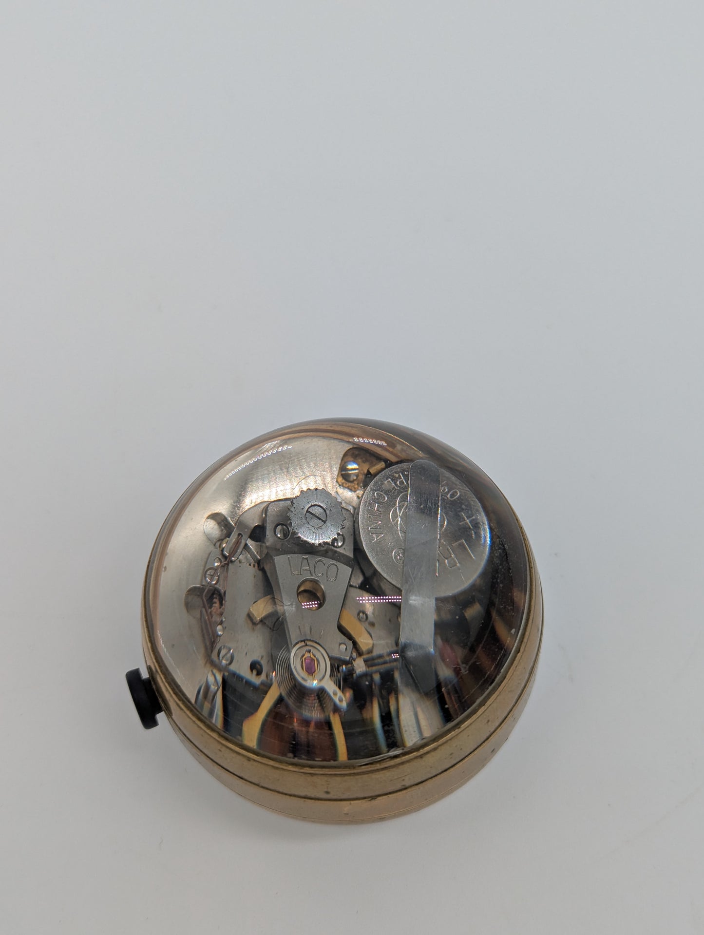 Laco Electric Uhr Taschenuhr in Glaskugel Vintage Design Messing