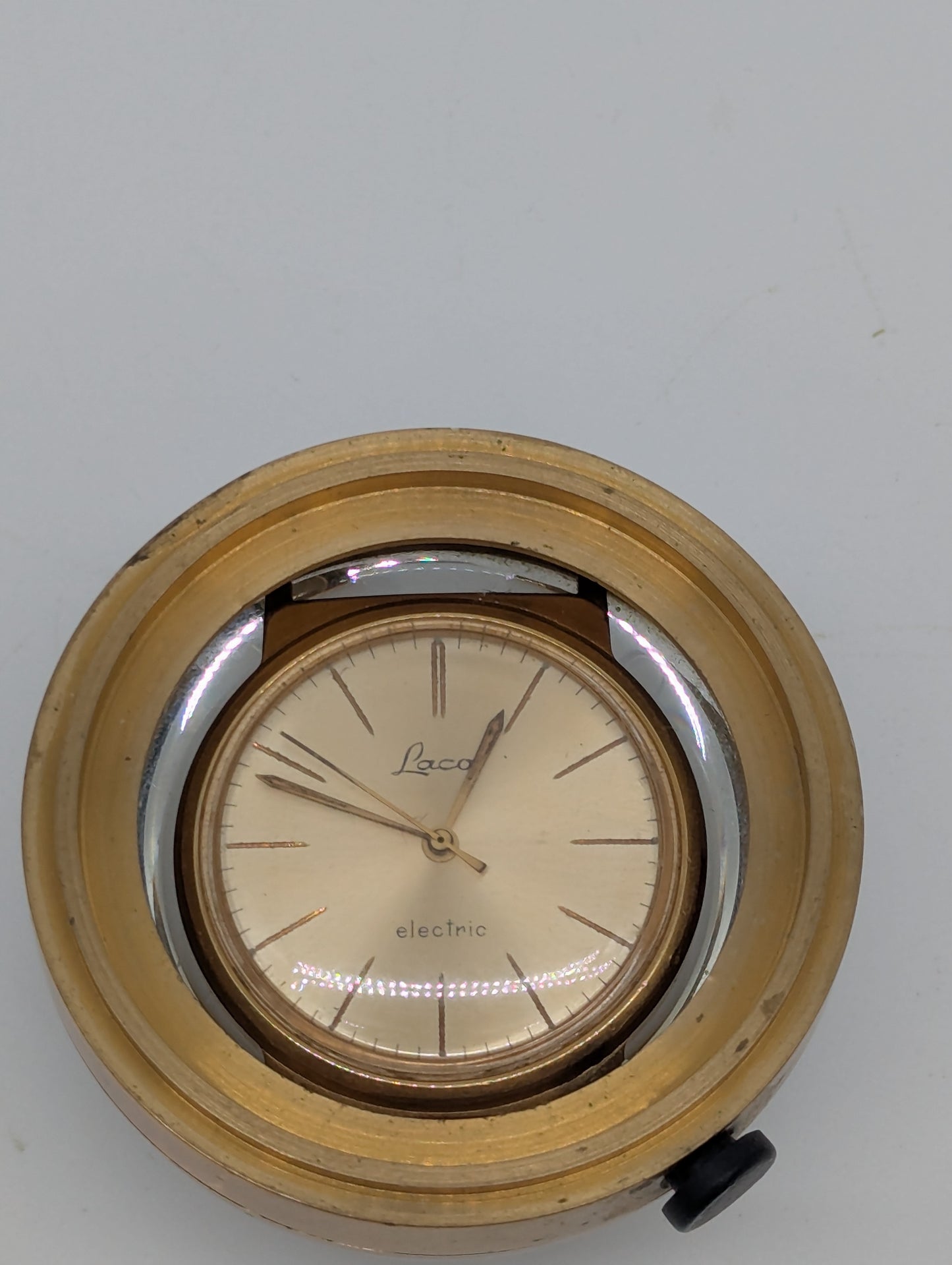 Laco Electric Uhr Taschenuhr in Glaskugel Vintage Design Messing