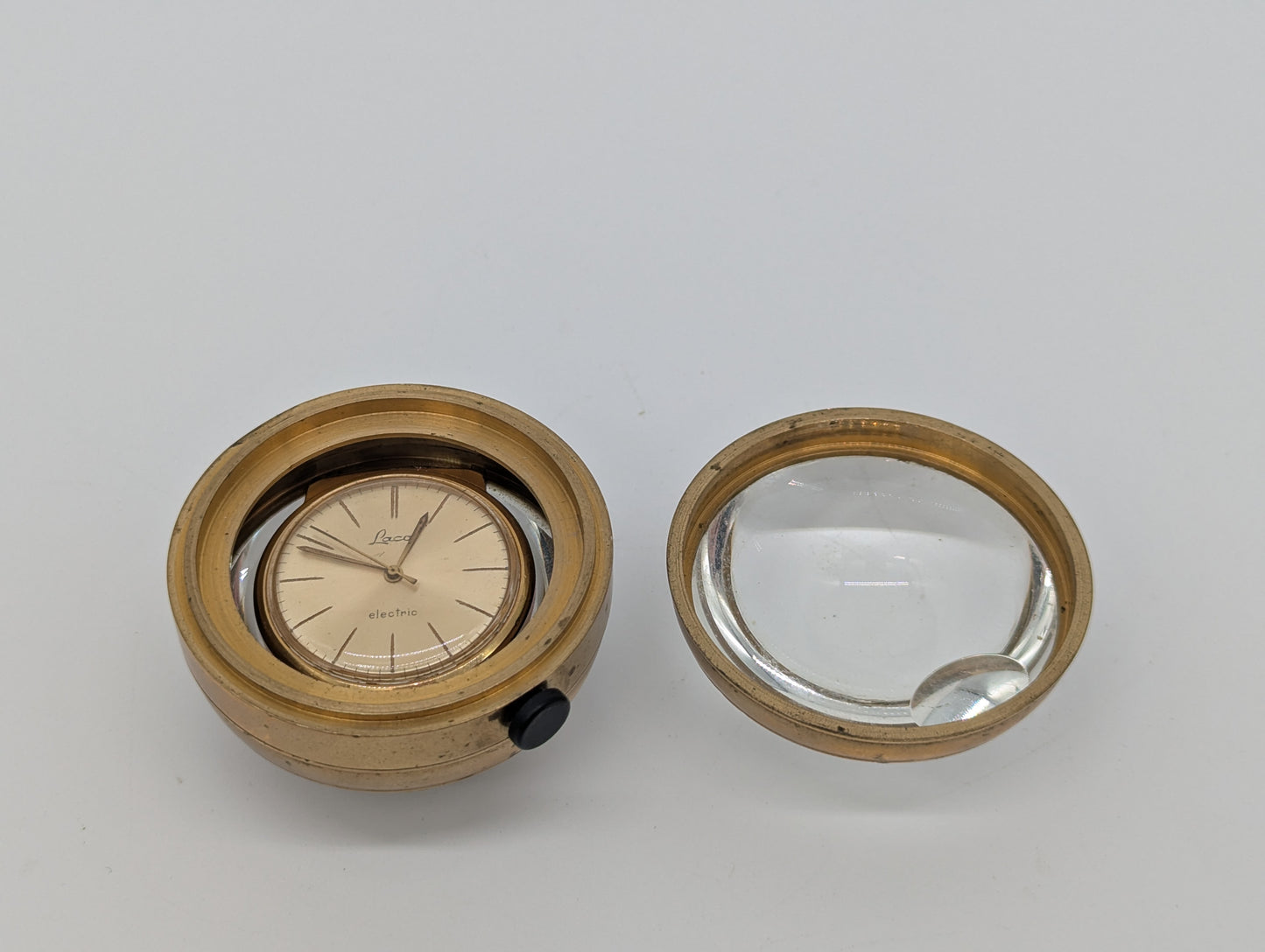 Laco Electric Uhr Taschenuhr in Glaskugel Vintage Design Messing