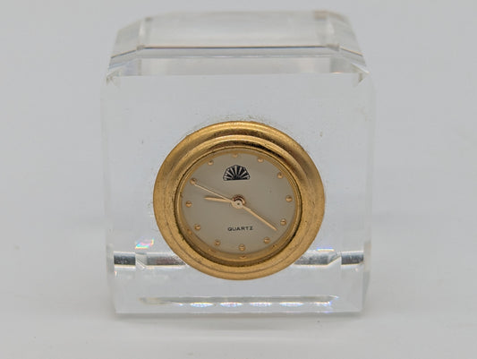 Tischuhr aus Acrylglas mit Goldoptik Quartz Uhr Vintage Dekoration