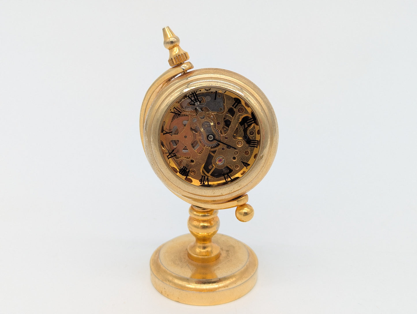 Miniatur Tischuhr Skelettuhr Goldoptik Mechanik Uhr Vintage