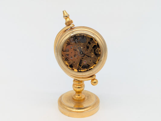 Miniatur Tischuhr Skelettuhr Goldoptik Mechanik Uhr Vintage