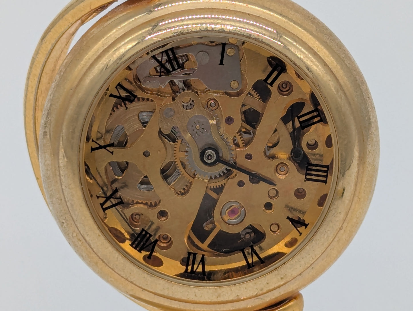 Miniatur Tischuhr Skelettuhr Goldoptik Mechanik Uhr Vintage