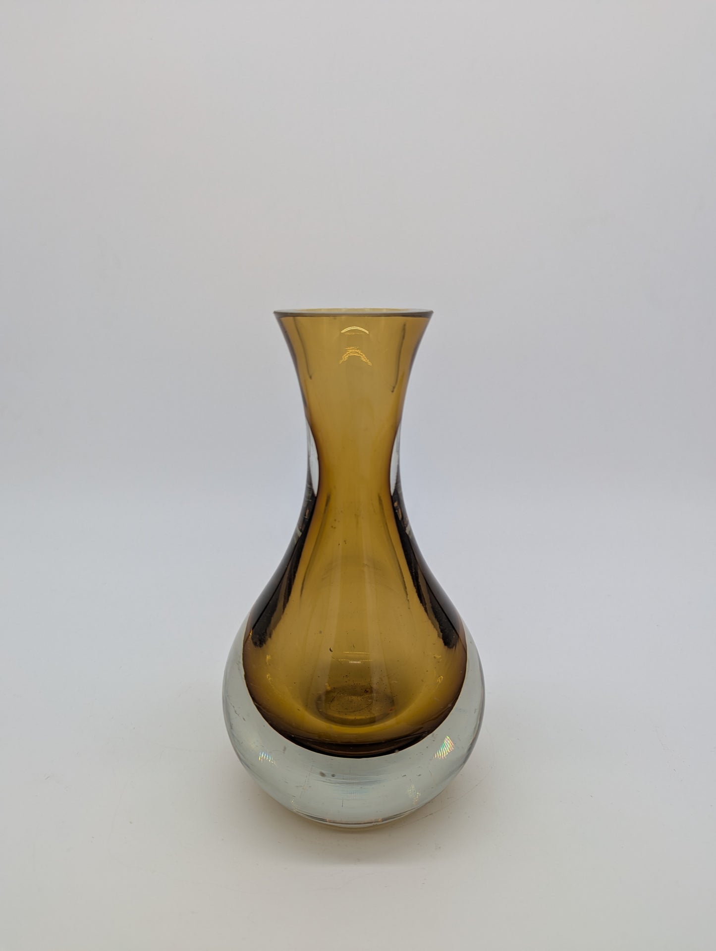 Finnische Designer Glasvase Braun Klarglas mit Gravur Vintage Design