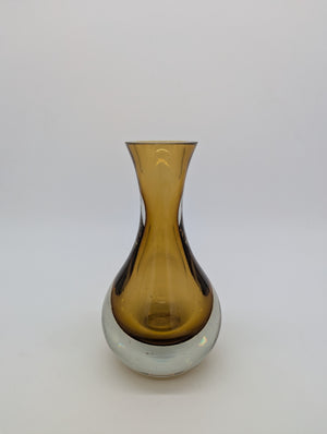 Finnische Designer Glasvase Braun Klarglas mit Gravur Vintage Design