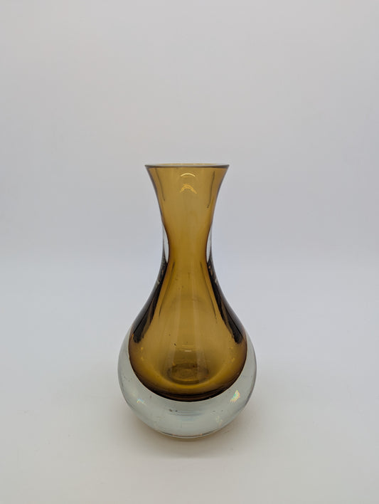 Finnische Designer Glasvase Braun Klarglas mit Gravur Vintage Design