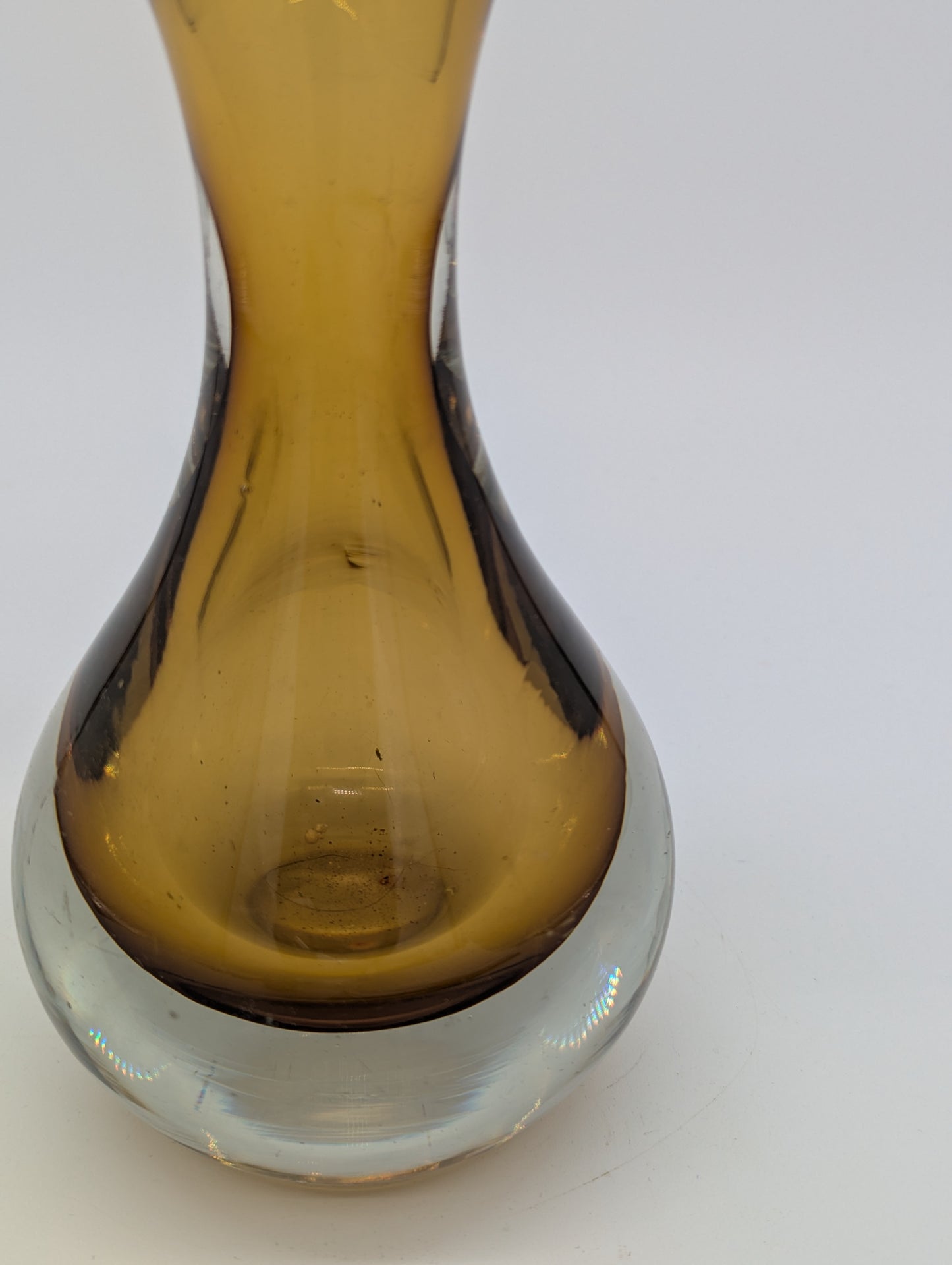 Finnische Designer Glasvase Braun Klarglas mit Gravur Vintage Design