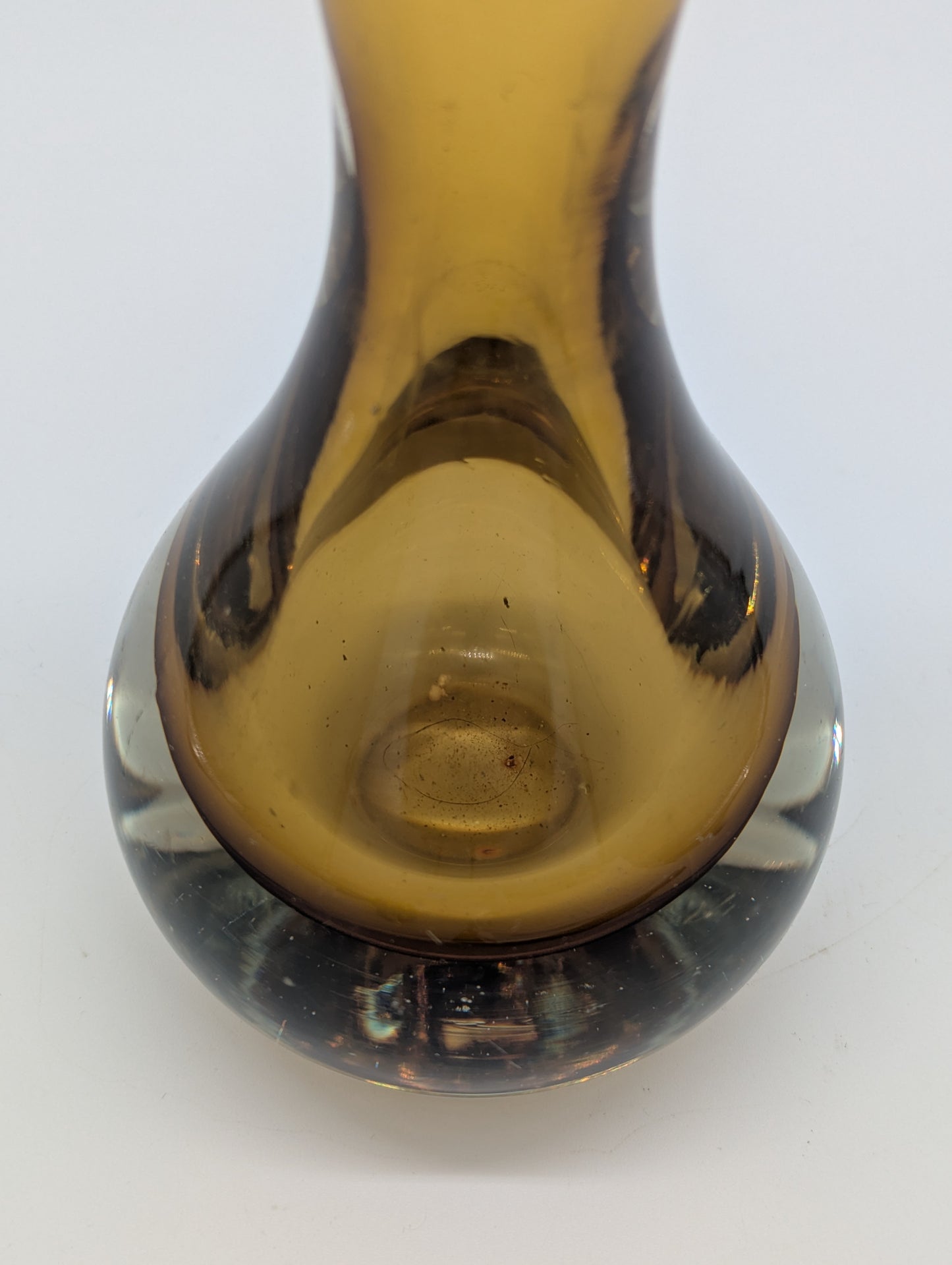 Finnische Designer Glasvase Braun Klarglas mit Gravur Vintage Design