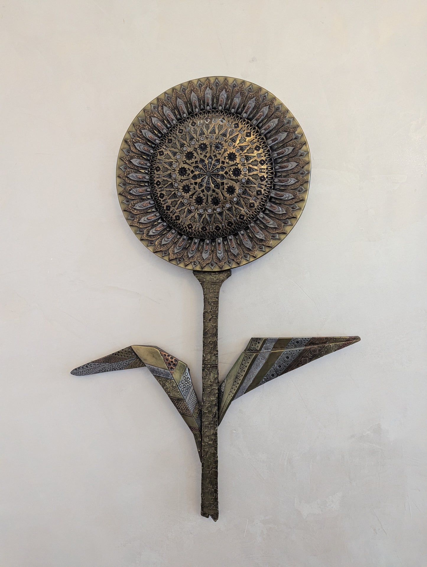Giovanni Schoeman Metall Wandskulptur „Sonnenblume“ Relief Kunstwerk