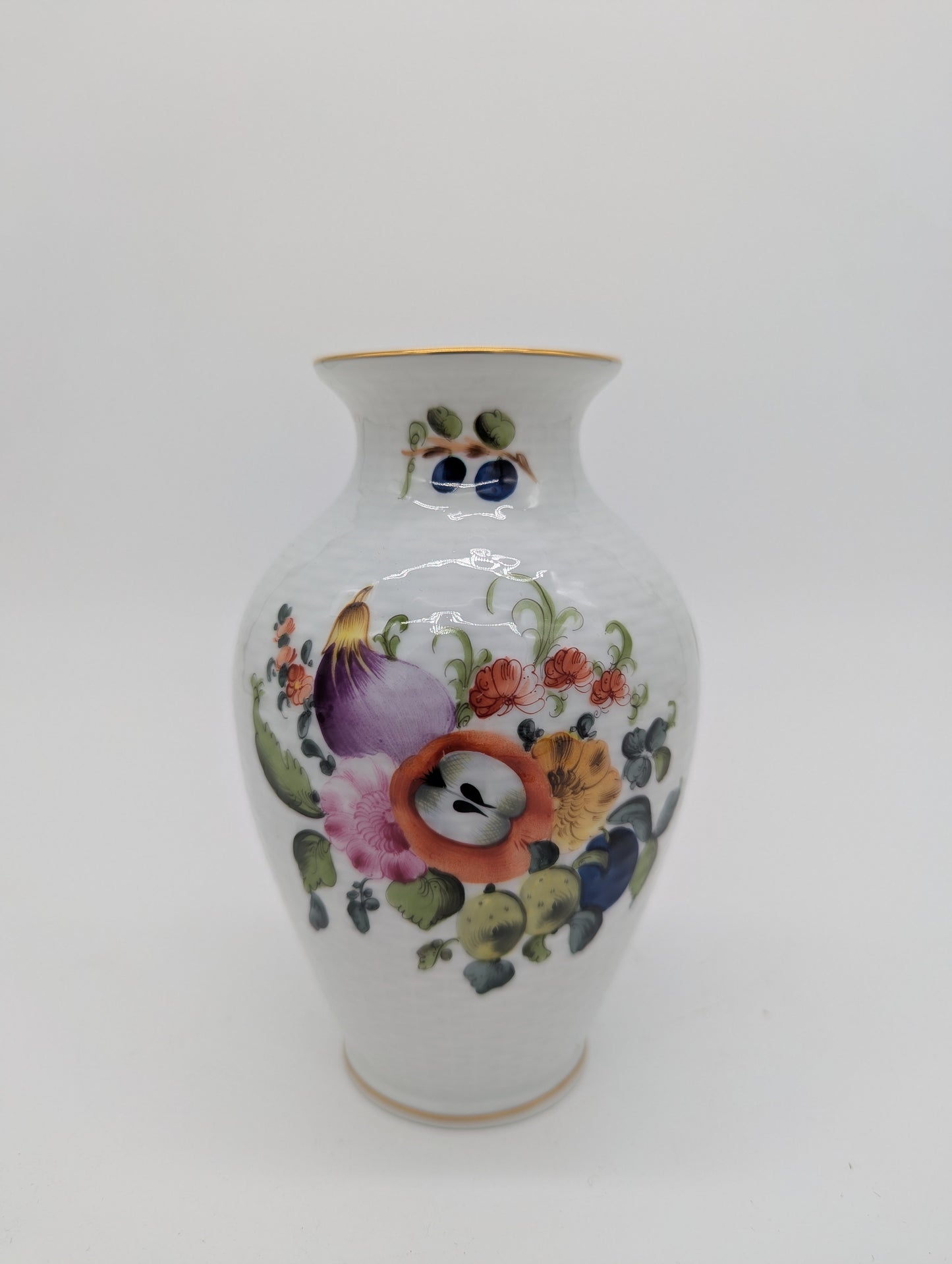 Herend Porzellan Vase Handbemalt mit Blumenmotiv Goldrand Dekoration